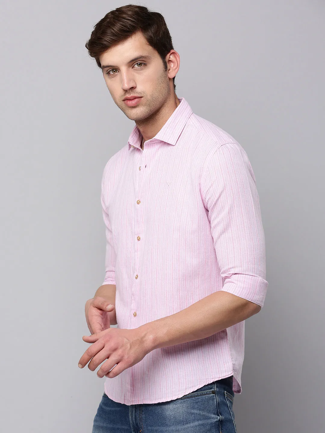 Men Pink Striped Casual Shirt