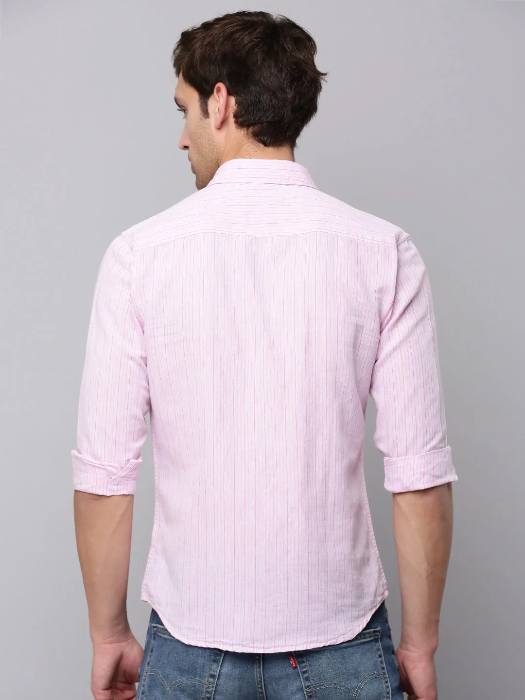 Men Pink Striped Casual Shirt