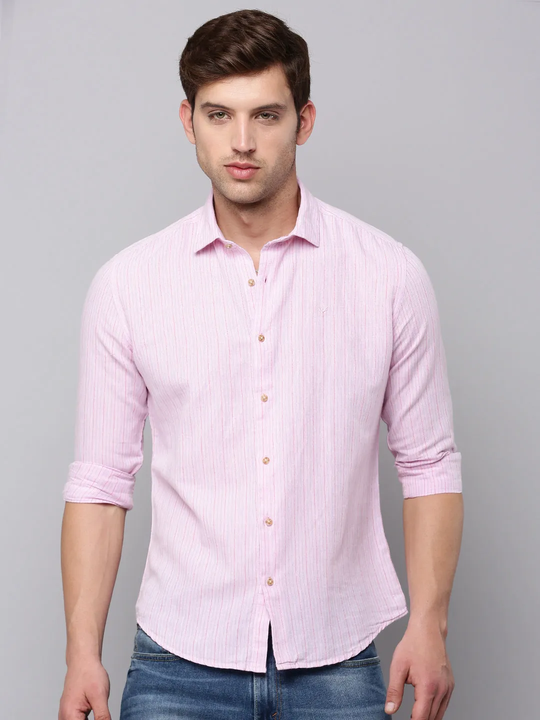 Men Pink Striped Casual Shirt