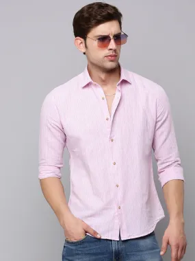 Men Pink Striped Casual Shirt