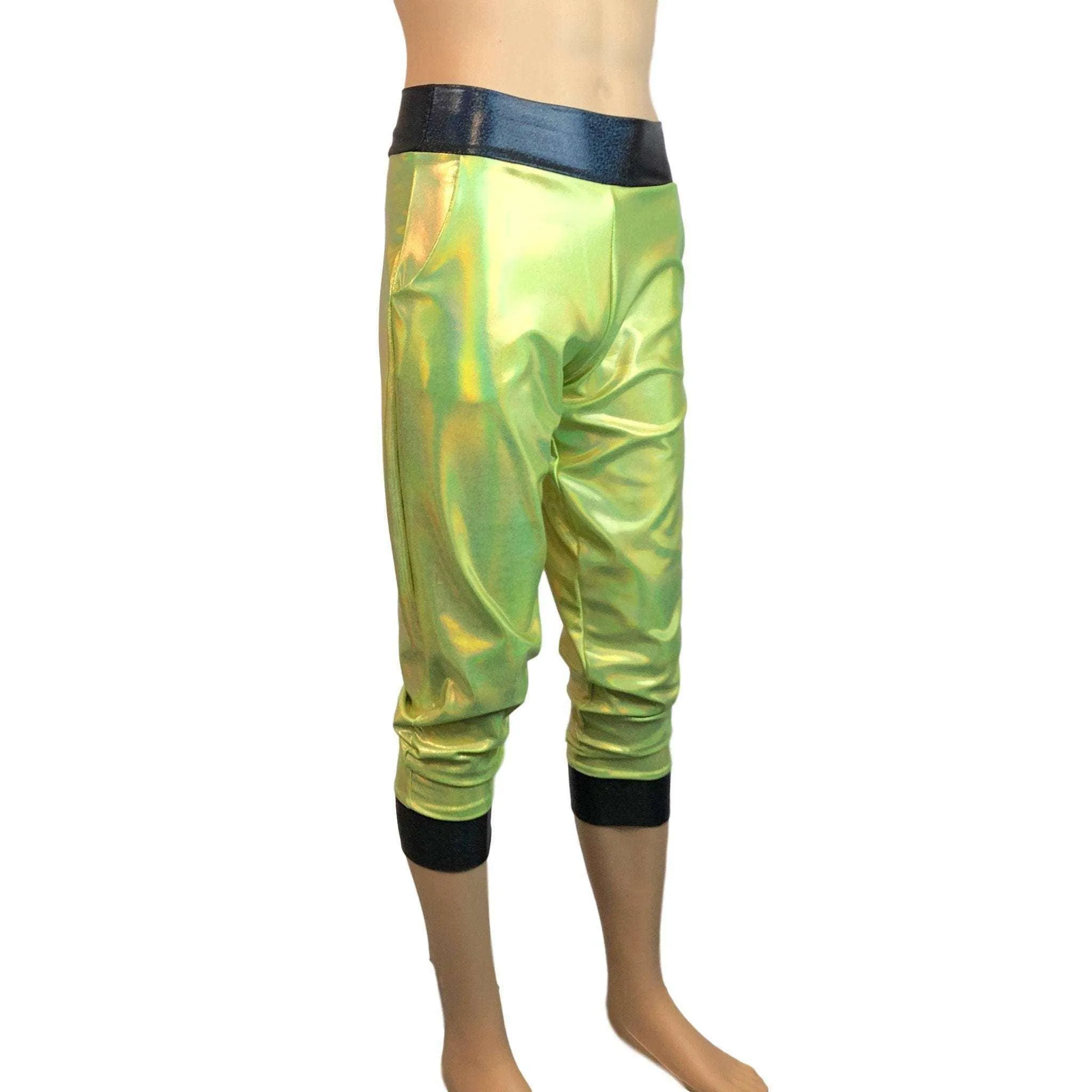 Men's Lime/Black Holographic Mystique Metallic Jogger Pants w/ Pockets