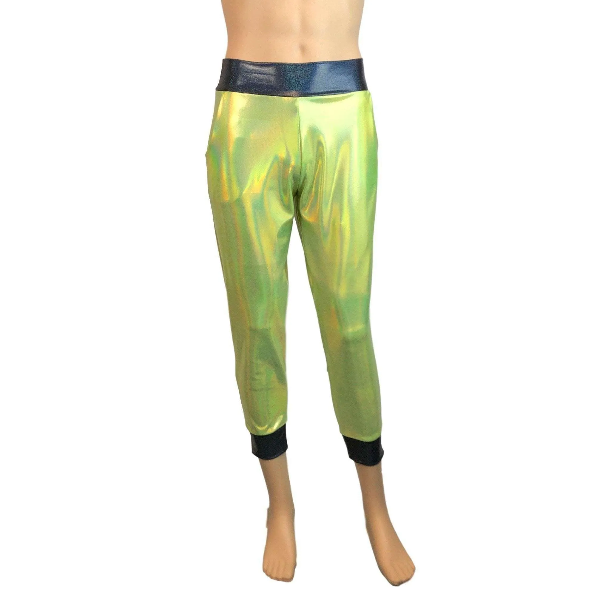 Men's Lime/Black Holographic Mystique Metallic Jogger Pants w/ Pockets