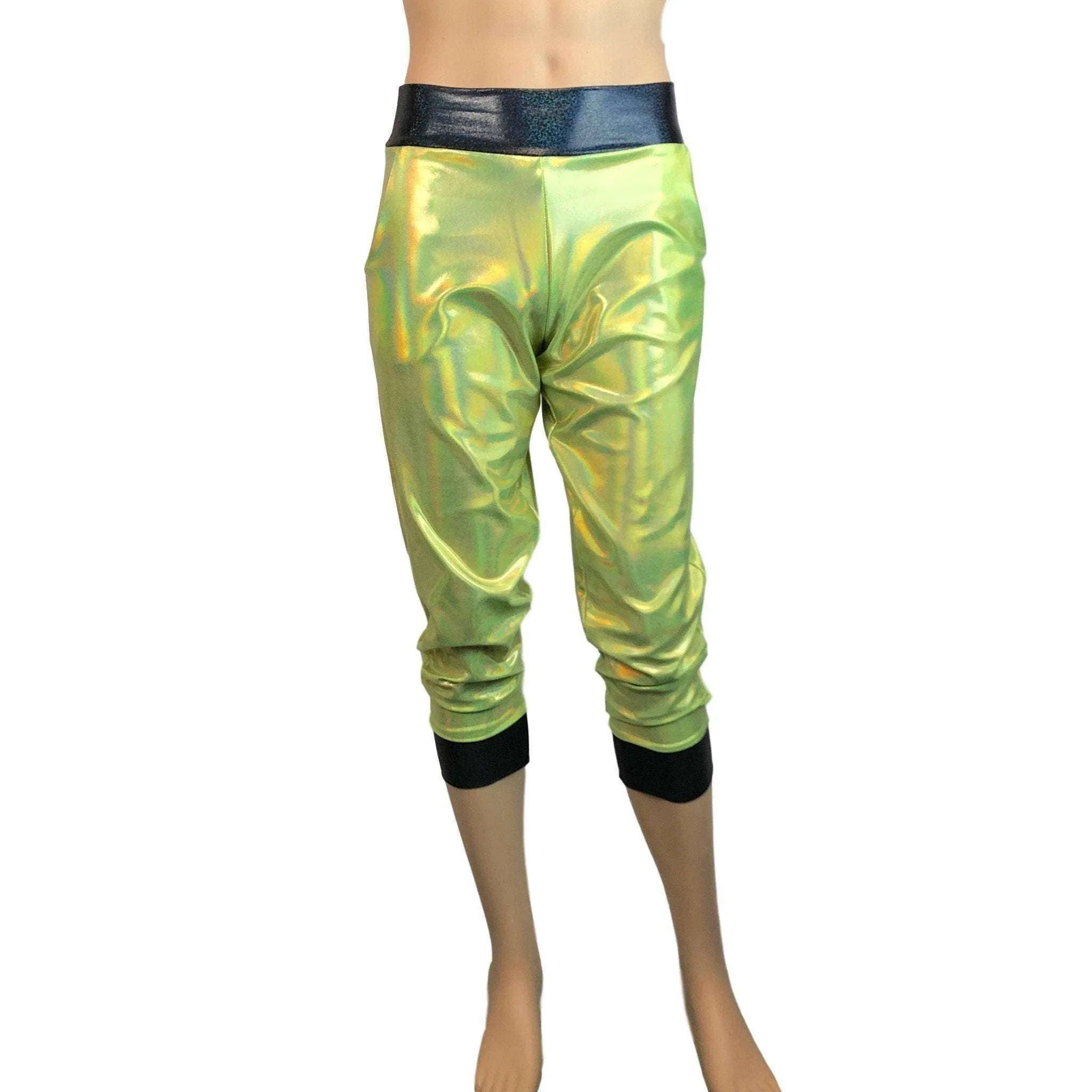 Men's Lime/Black Holographic Mystique Metallic Jogger Pants w/ Pockets