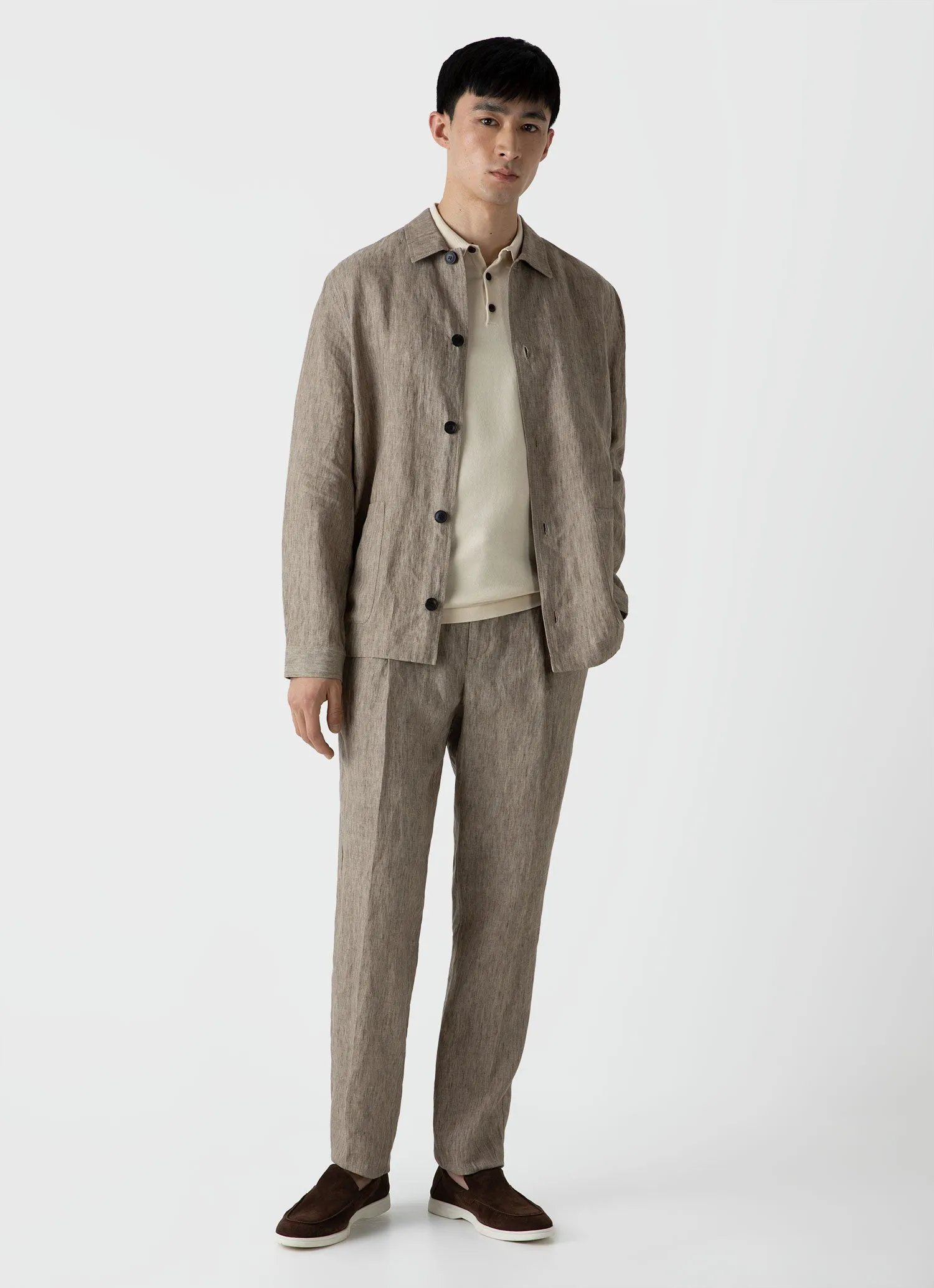 Men's Linen Twin Pocket Jacket in Dark Stone