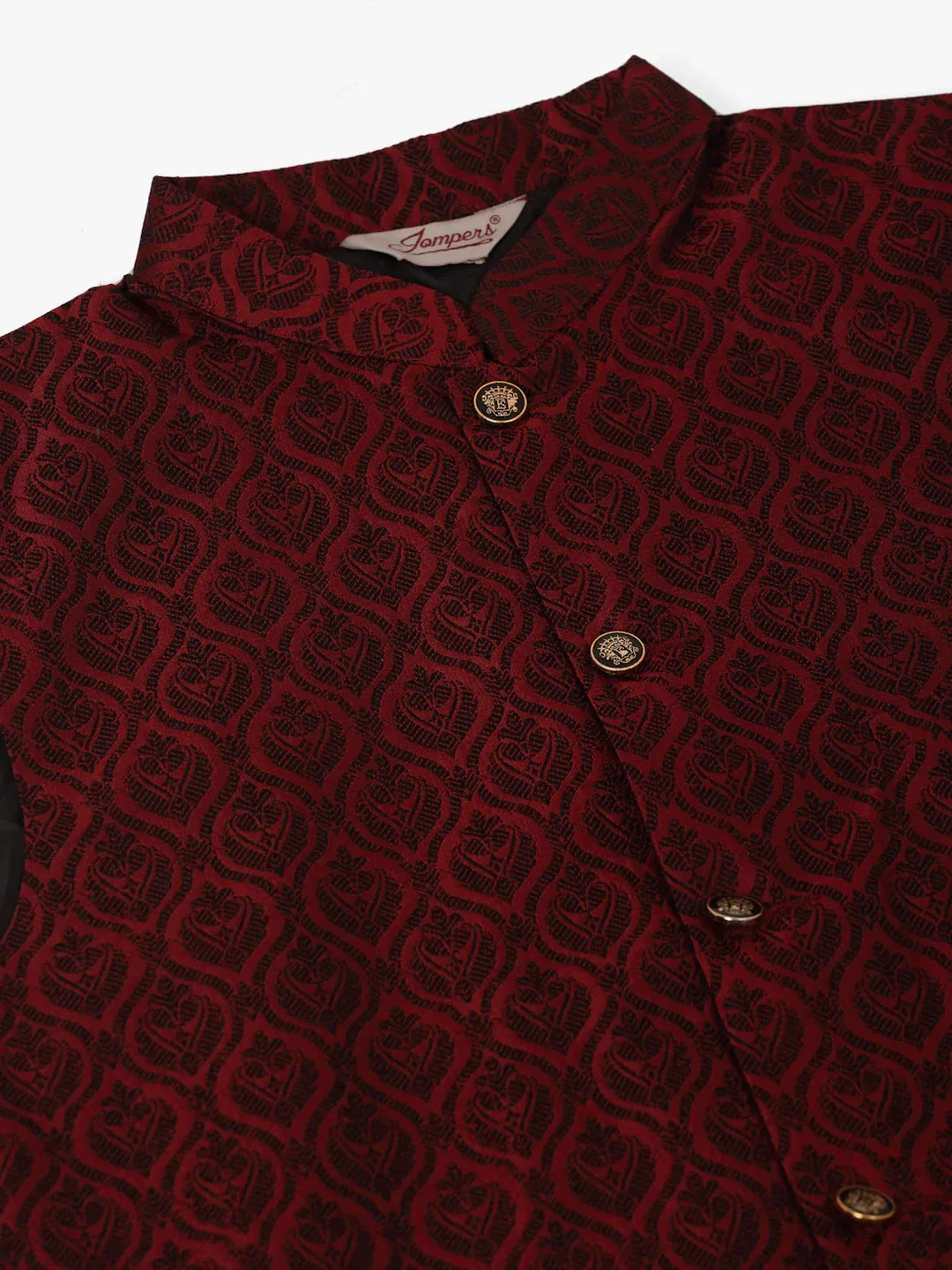 Men'S Maroon Self-Designed Maroon Waistcoat