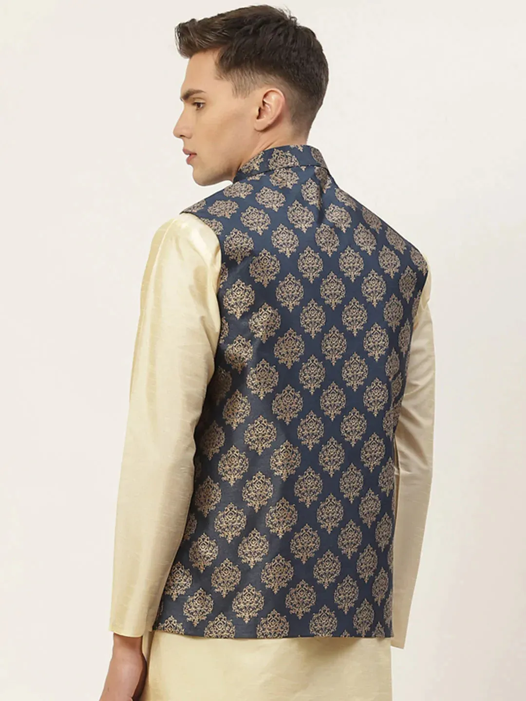 Men'S Navy Printed Nehru Jacket