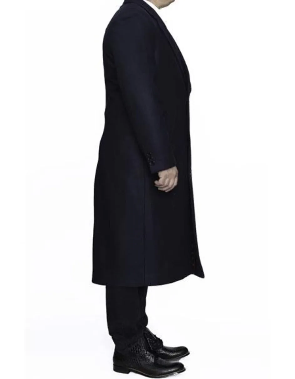 Mens Overcoat - Topcoat For Men - Winter Fabric - Navy Blue 3 Button Full Length Ankle length Wool Dress Top Coat/Overcoat