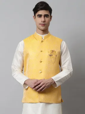 Men'S Yellow Woven Design Waistcoats