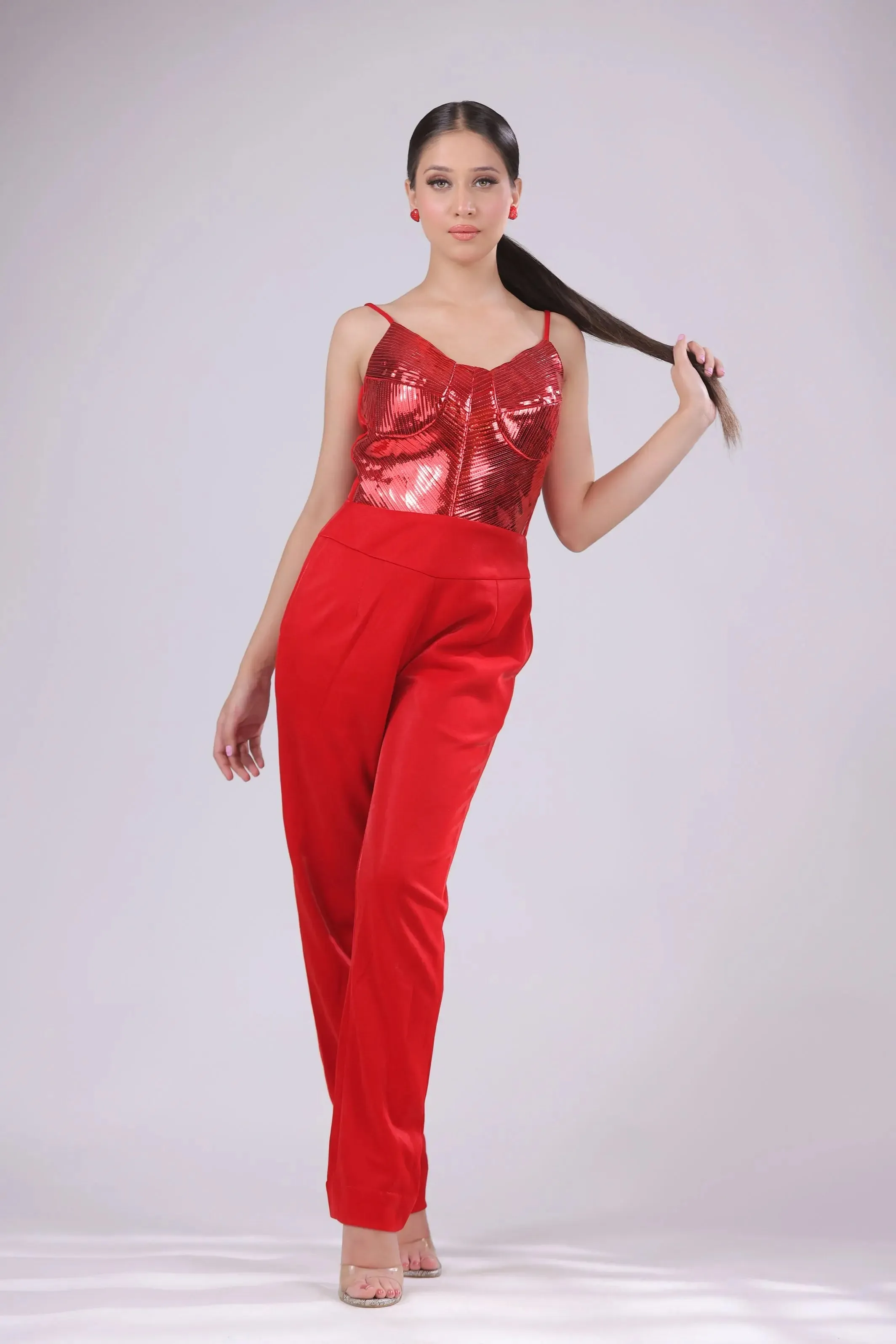 Metallic Party Wear Red Jumpsuit