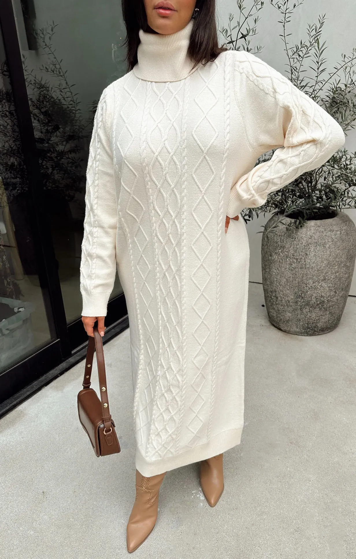 Montreal Midi Dress ~ Cream Cable Knit