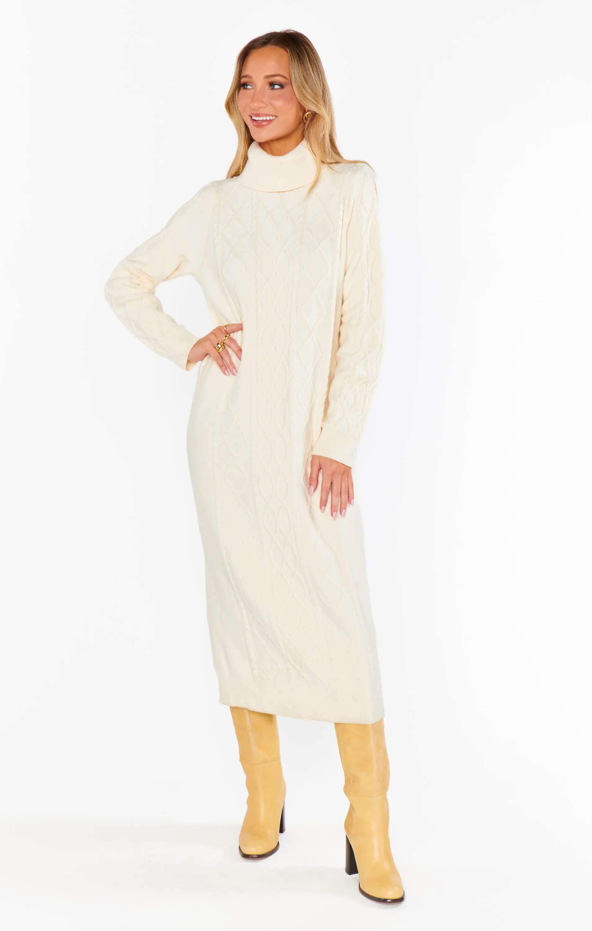 Montreal Midi Dress ~ Cream Cable Knit