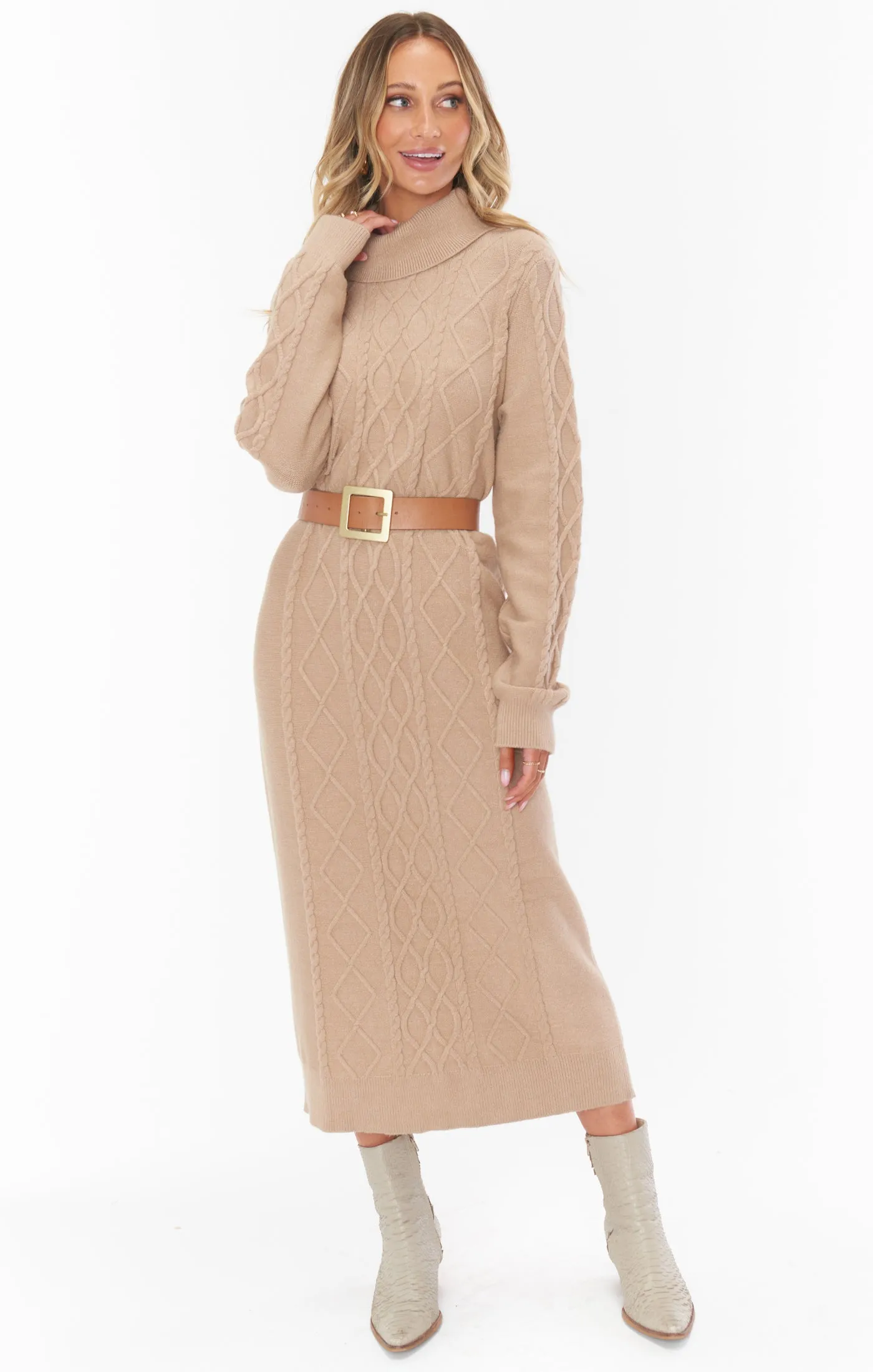 Montreal Midi Dress ~ Taupe Cable Knit