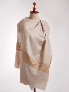 Natural Grey Sozni Embroidered Palla Cashmere Gift Scarf