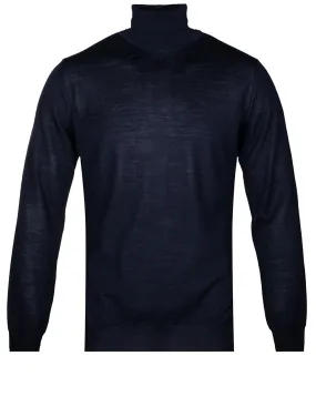 Navy Roll Neck Fine Merino Wool Jumper