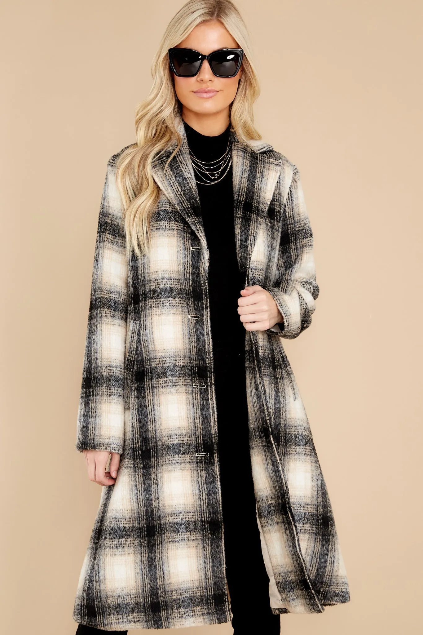 Never Too Cold Beige Plaid Coat