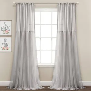 New - Set of 2 (84"x40") Tulle Skirt Solid Window Curtain Panels Light Gray - Lush Décor