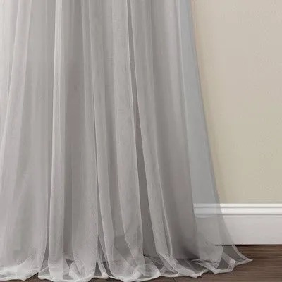 New - Set of 2 (84"x40") Tulle Skirt Solid Window Curtain Panels Light Gray - Lush Décor