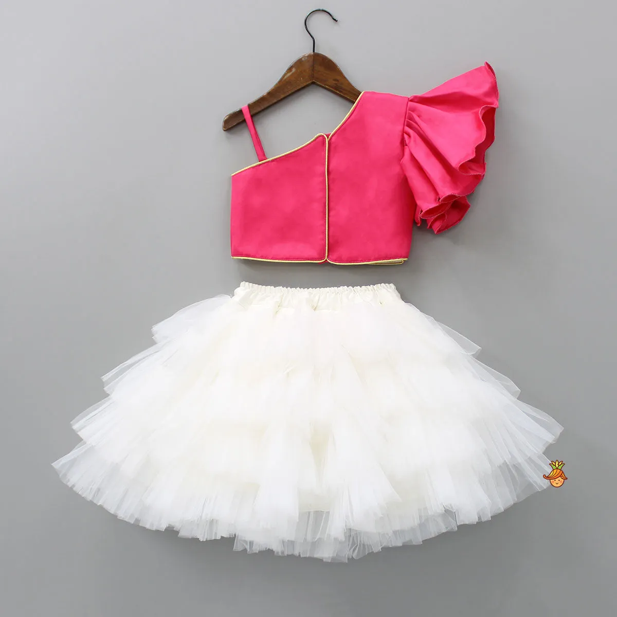 One Shoulder Pink Top With Flared Skirt