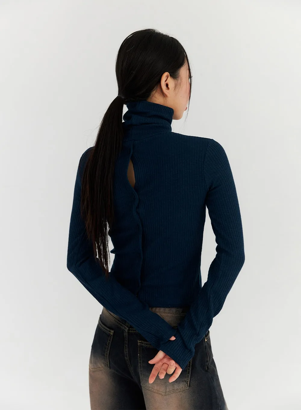 Open Back Turtle Neck Knit Top CN315