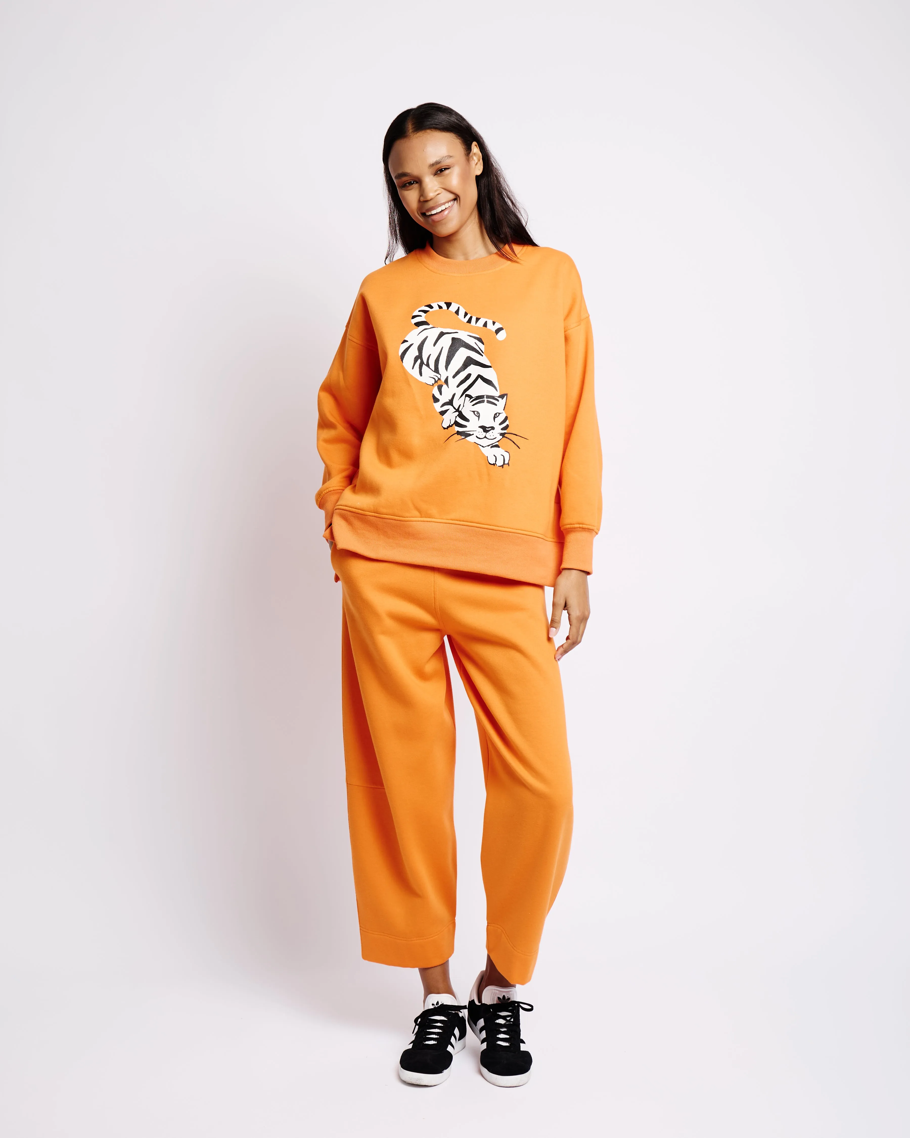 Orange Sweat Top with Tiger Print