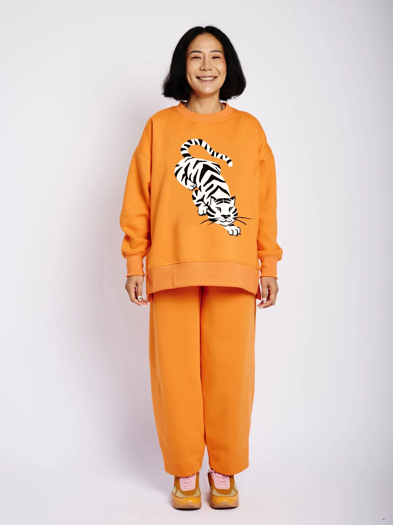 Orange Sweat Top with Tiger Print