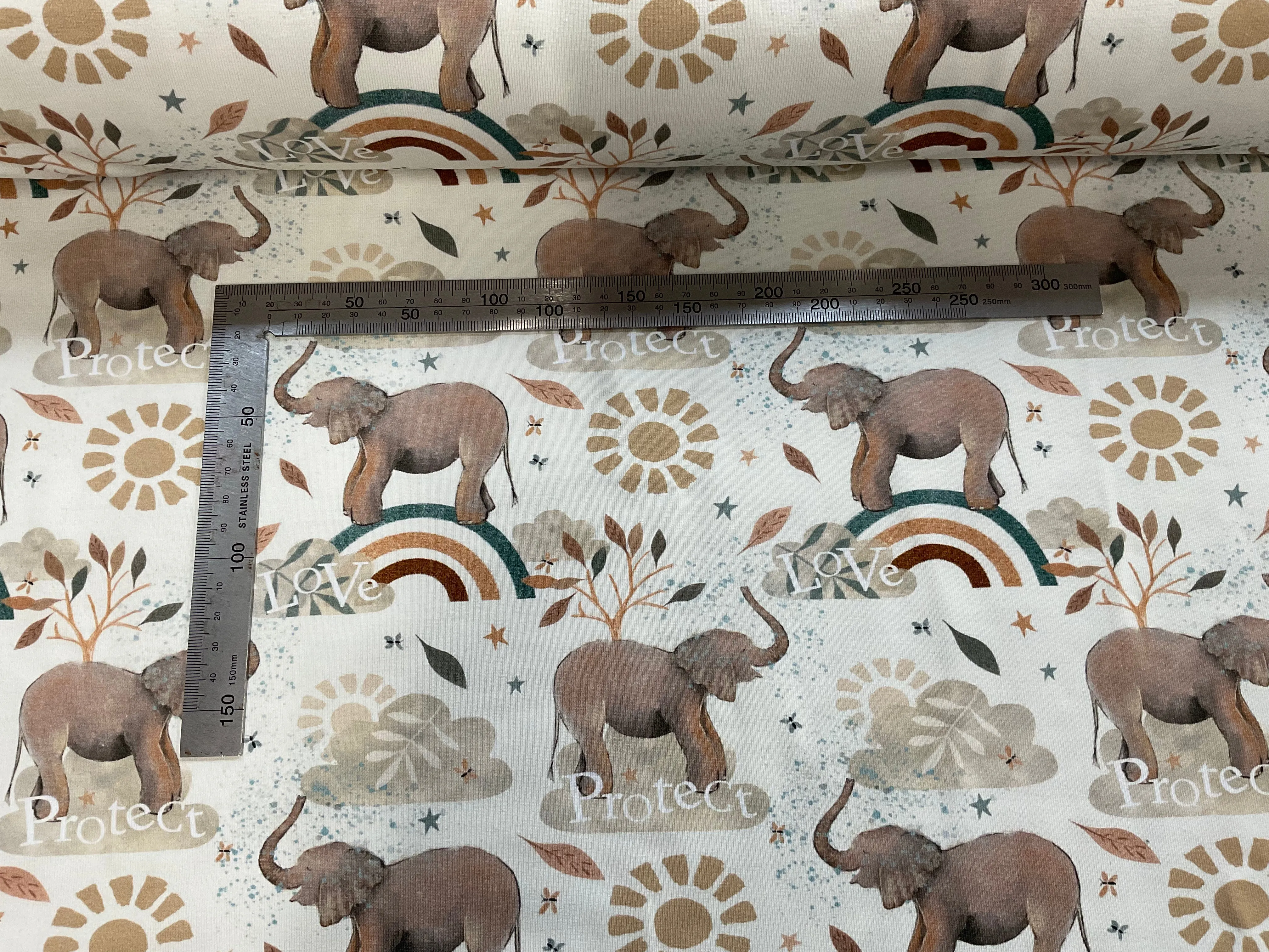 ORGANIC Protect and Love Elelphants Cotton Jersey Fabric