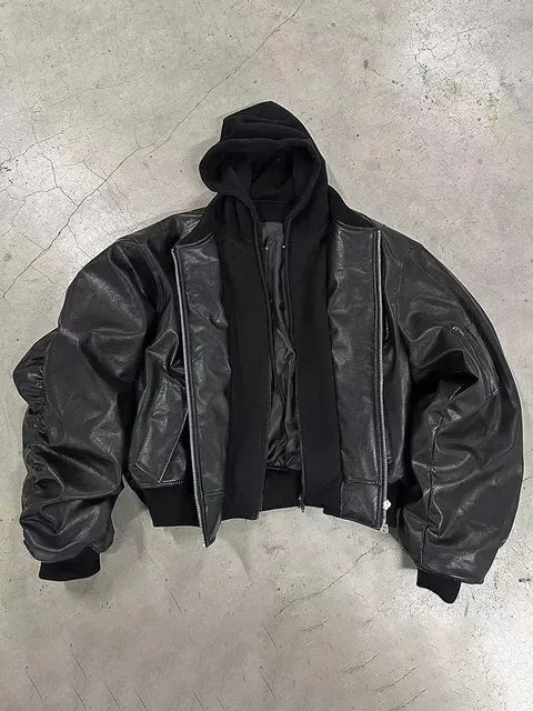 Oversized Black Thickened Bomber Jacket