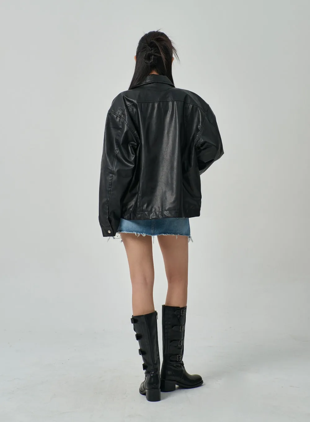 Oversized Faux Leather Jacket IF315