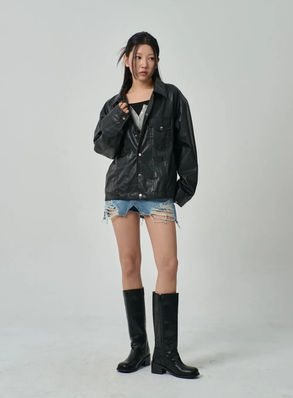 Oversized Faux Leather Jacket IF315