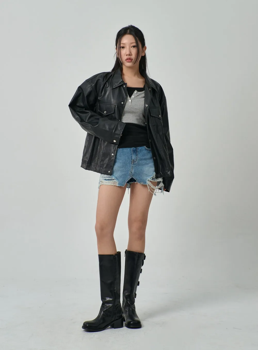 Oversized Faux Leather Jacket IF315