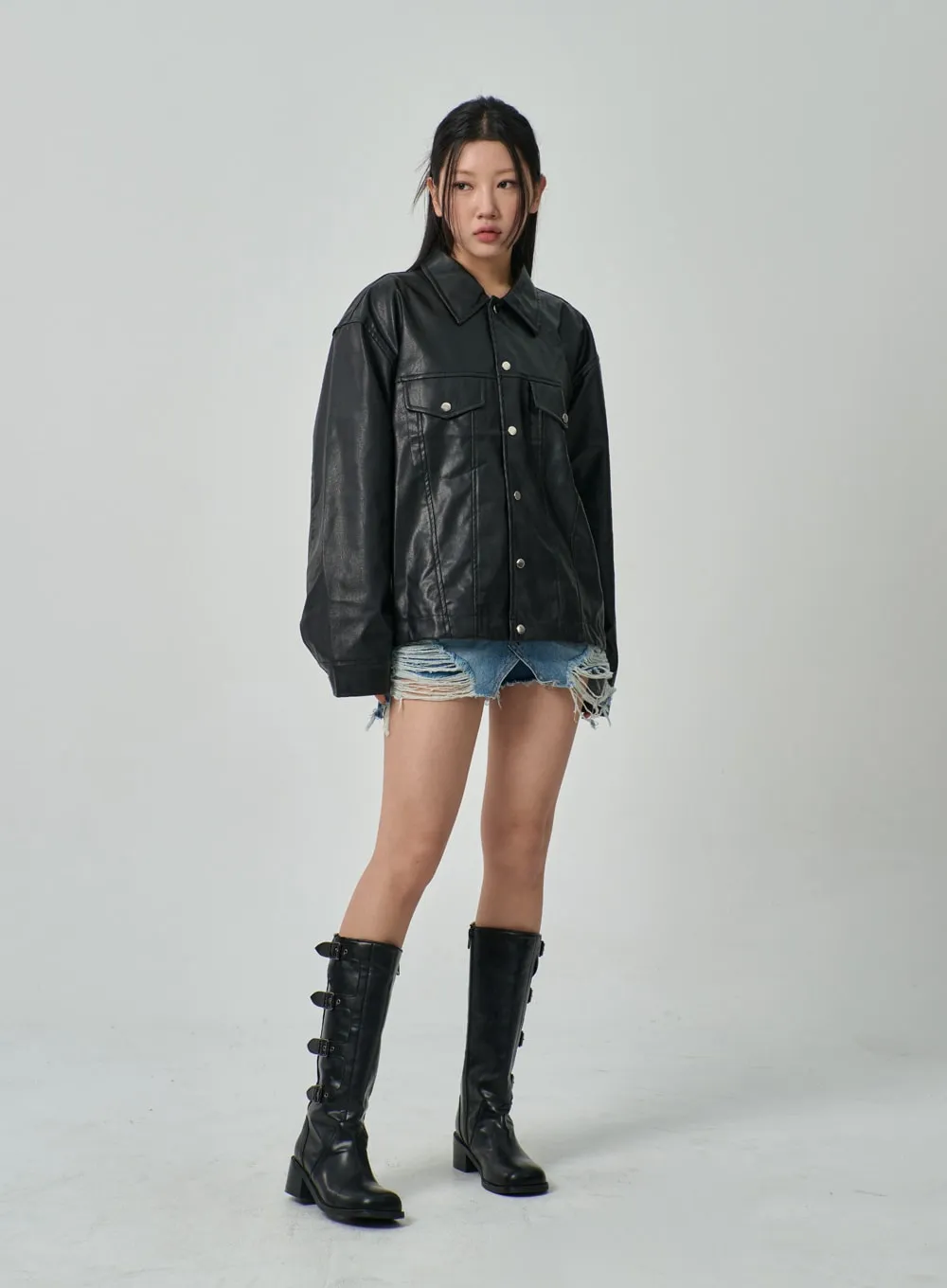 Oversized Faux Leather Jacket IF315