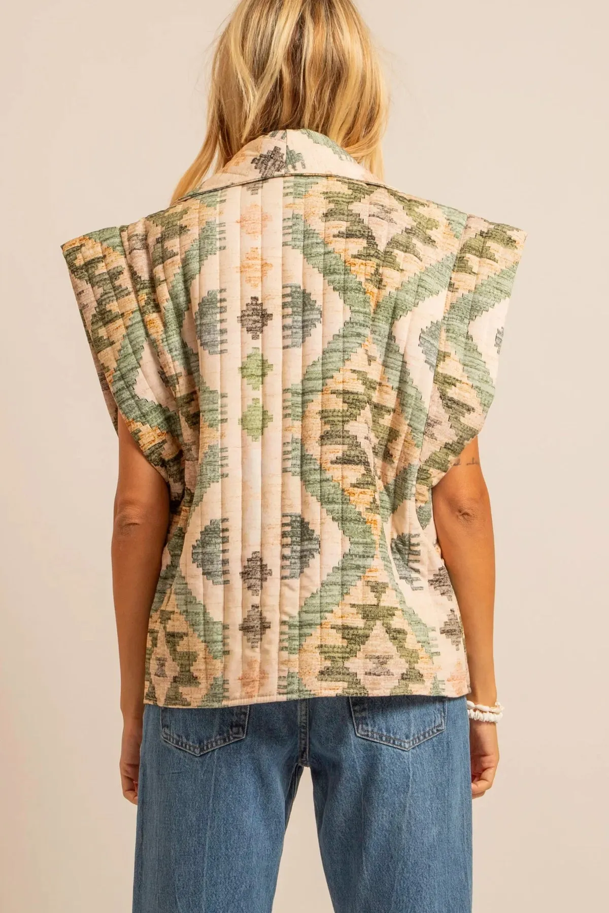 PADDED VISCOSE VEST "IKAT" GREEN