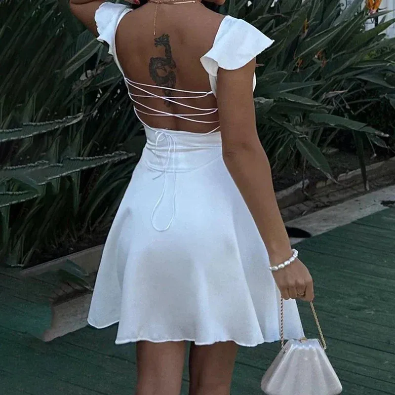 Party Mini Backless Birthday Bodycon Plunge Satin Sexy Dress