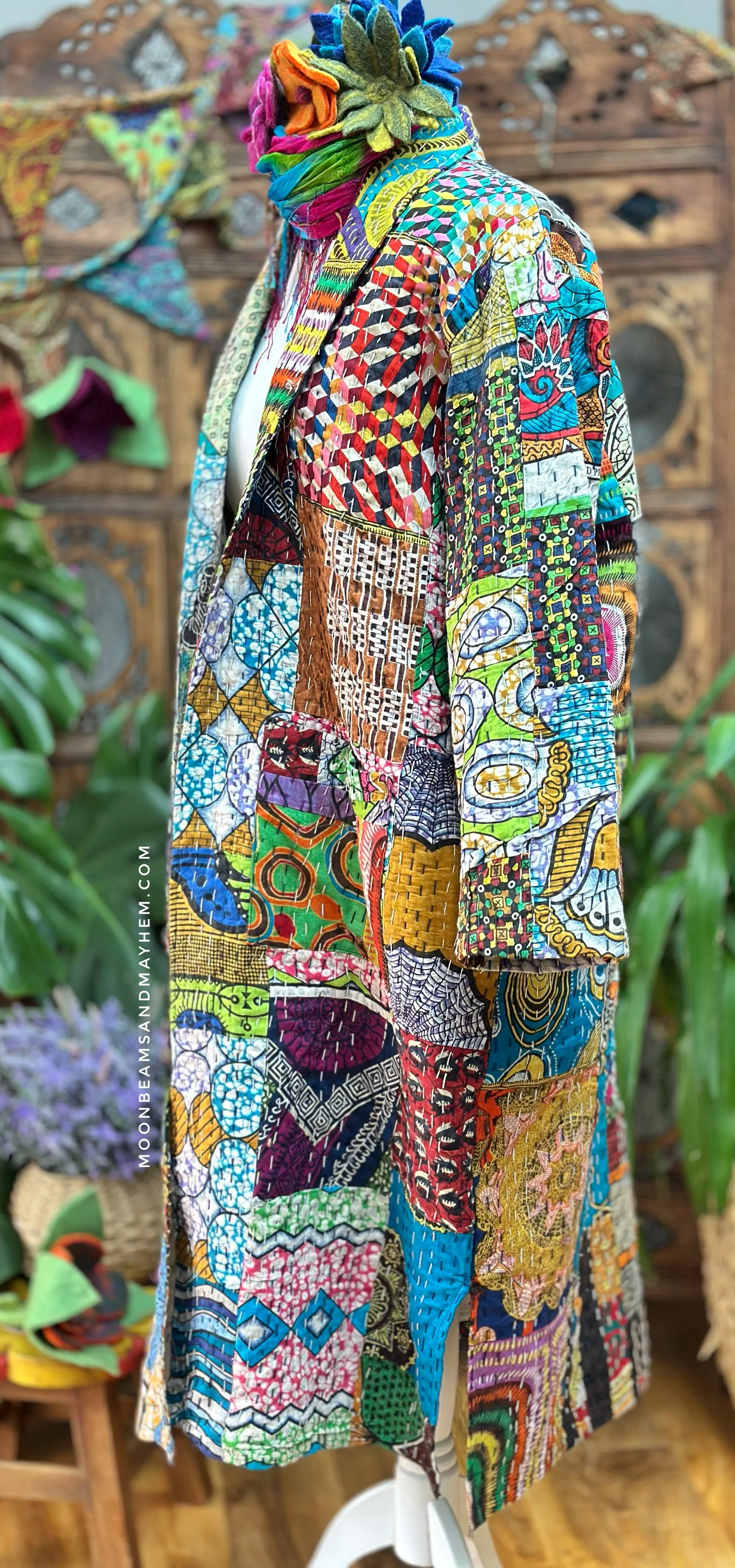 PATCHWORK FRIDA KANTHA COAT / DUSTER SIZE  XL (OF132)