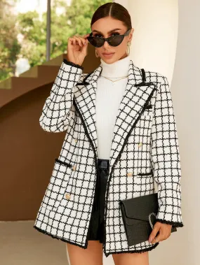 Plaid Pattern Double Breasted Lapel Neck Overcoat