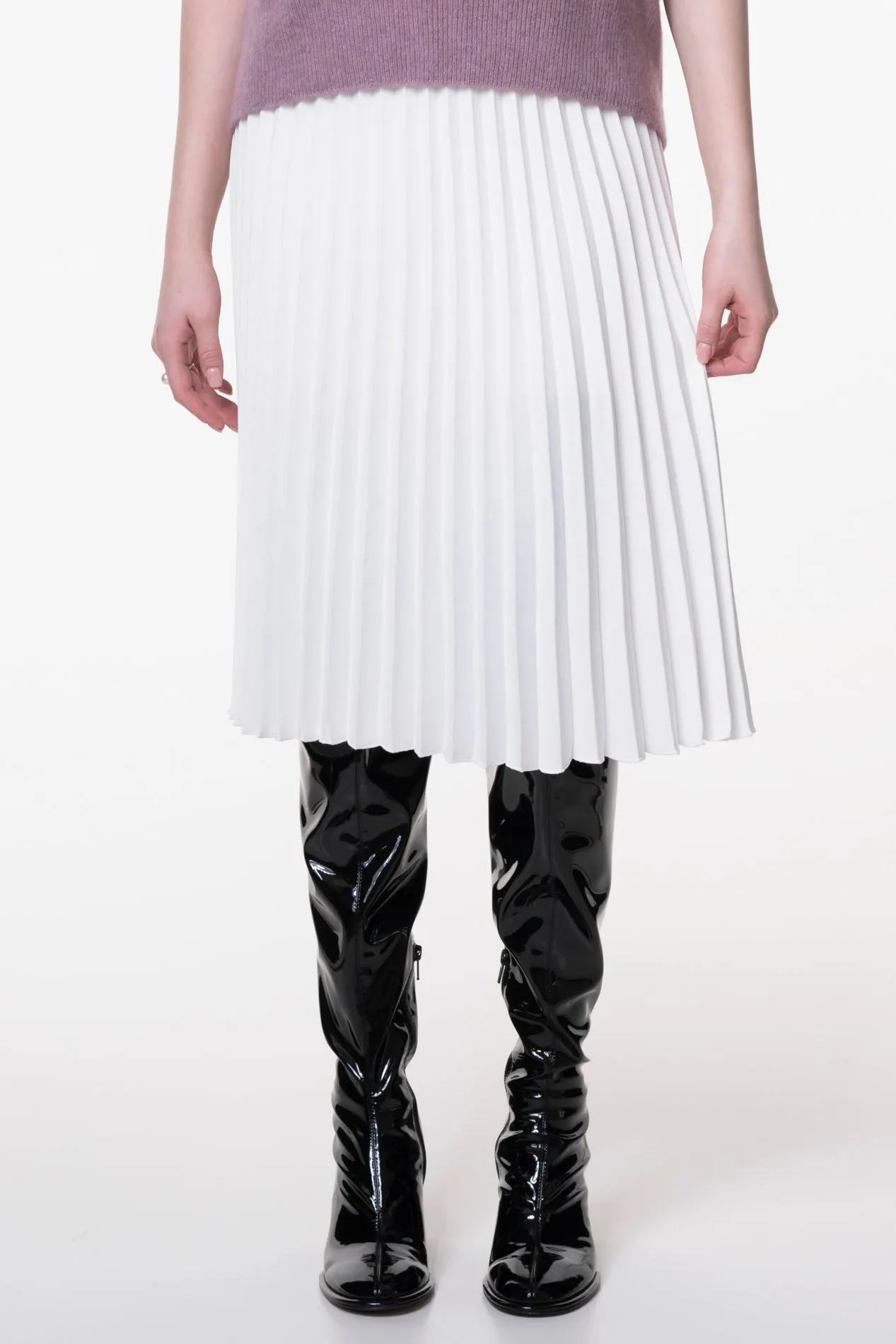 Pleated Crepe Midi Skirt In Ivory