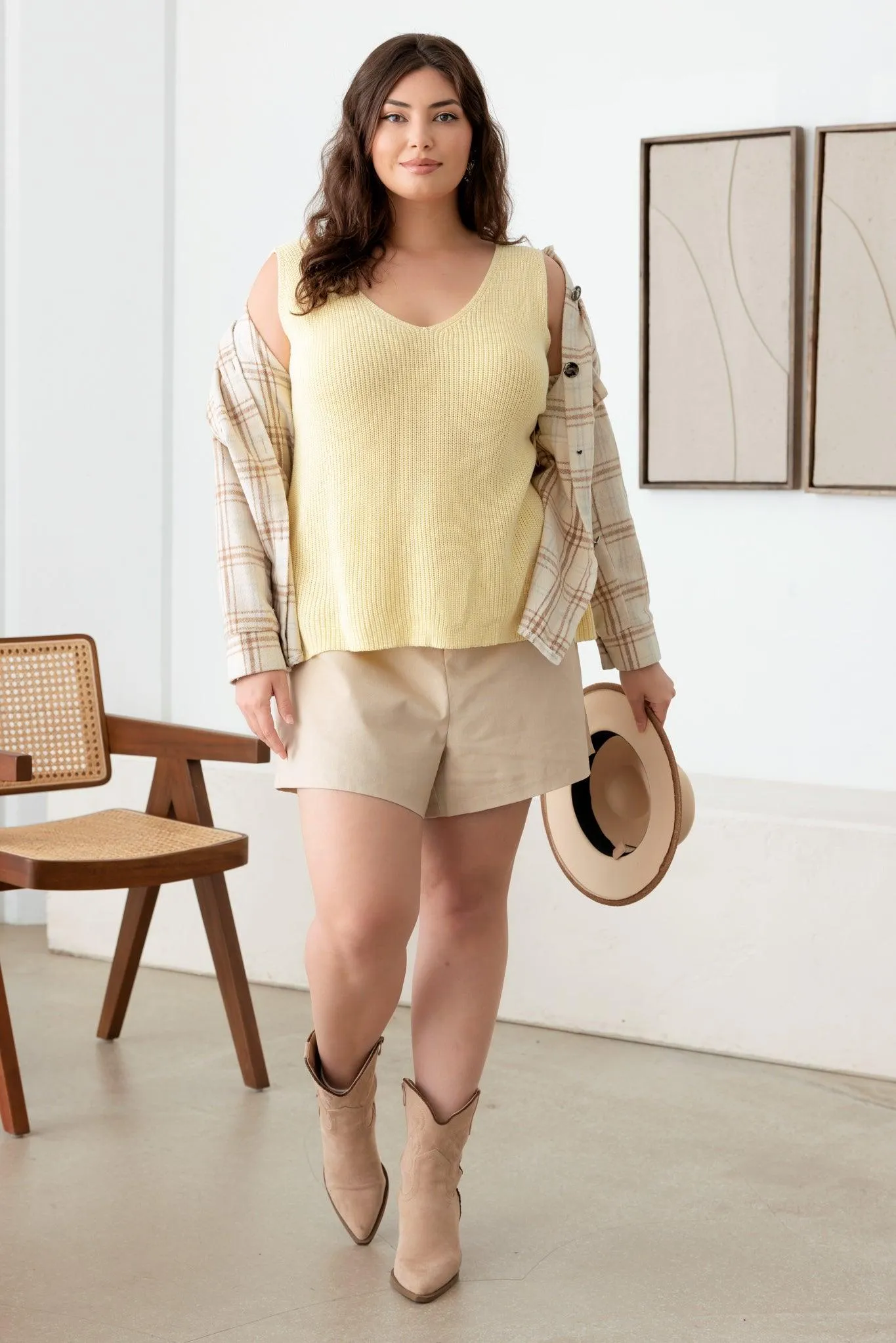 Plus Size Sleeveless V-Neck Sweater Top