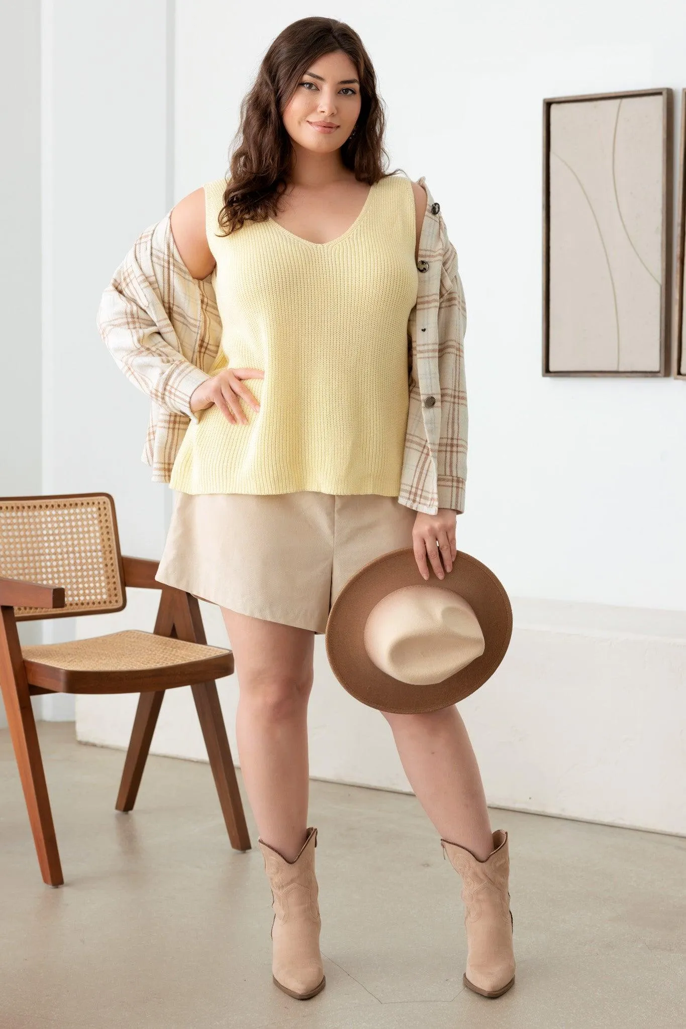 Plus Size Sleeveless V-Neck Sweater Top