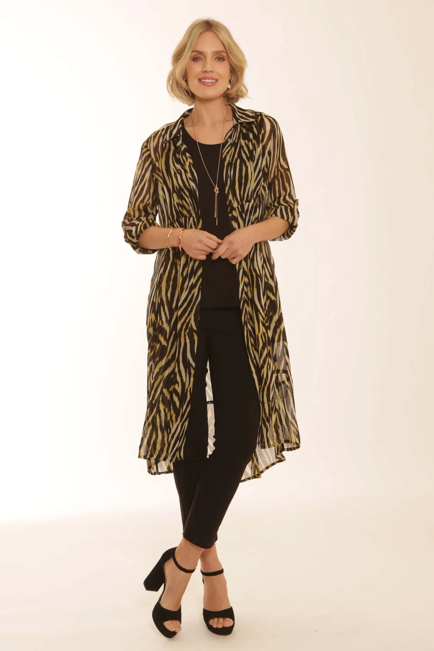 Pomodoro Clothing Blurred Zebra High Low Overshirt/ Dress 72360