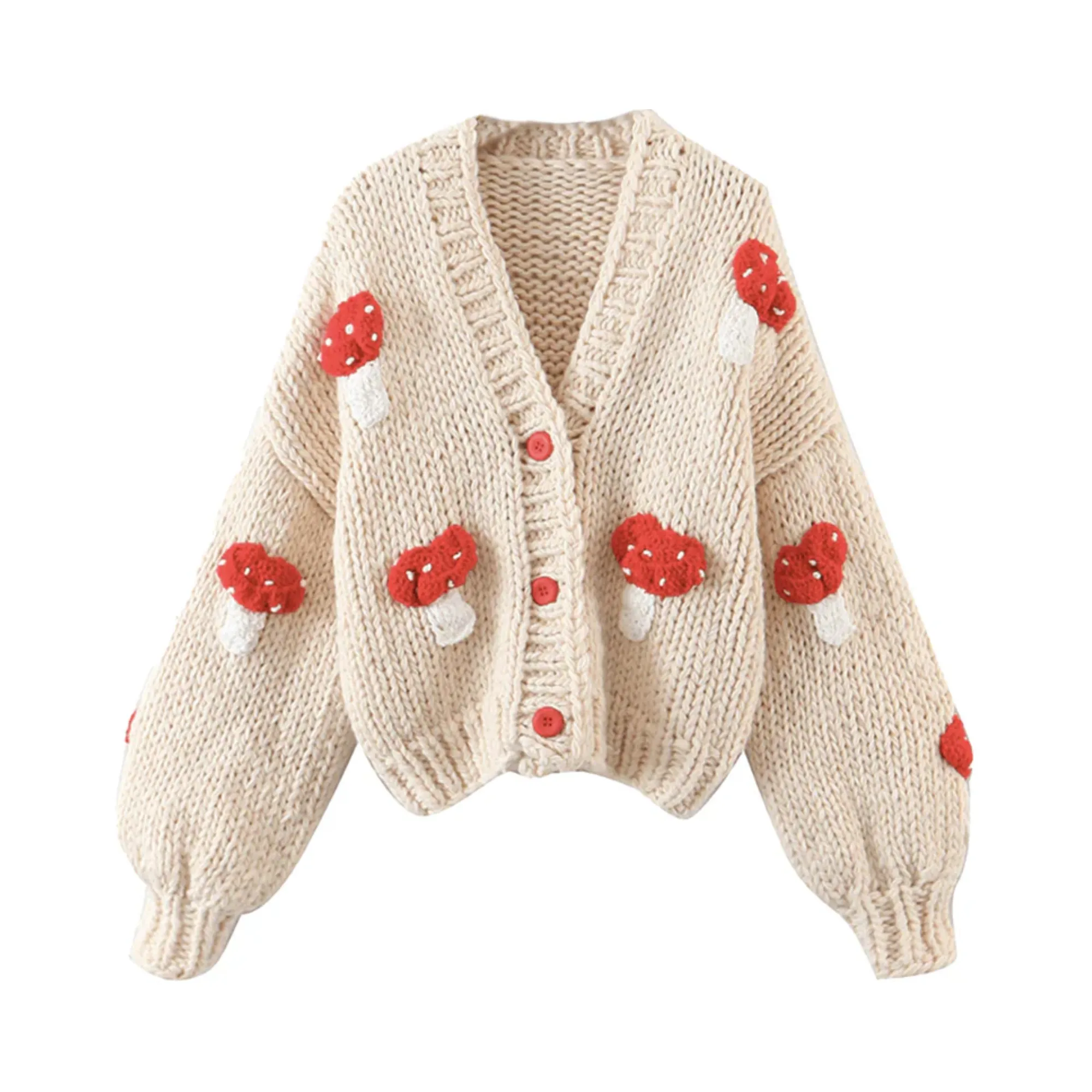 Pre Order:  3D Mushrooms Knitted Cardigan