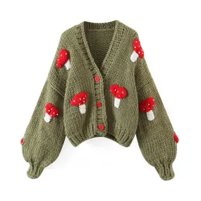 Pre Order:  3D Mushrooms Knitted Cardigan