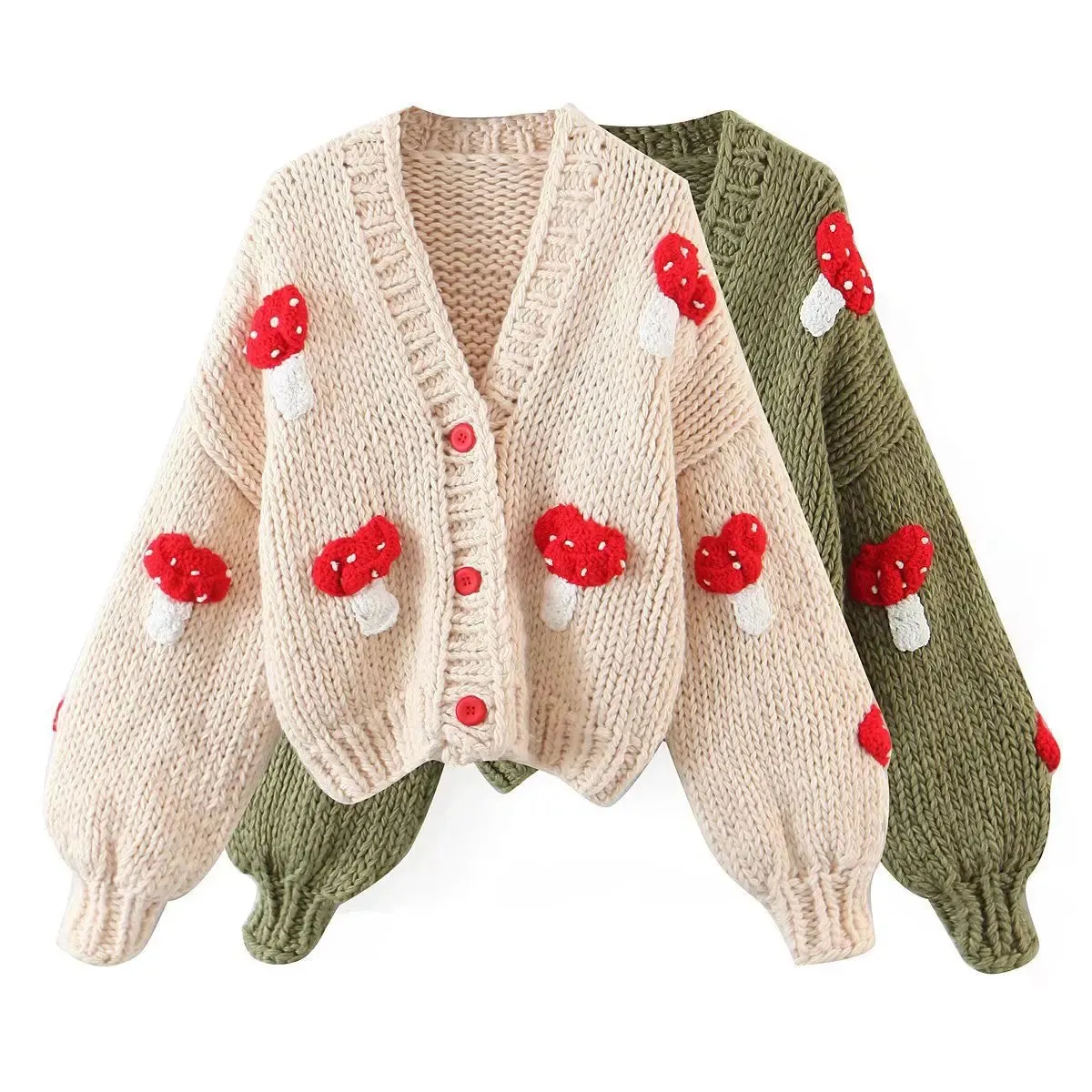 Pre Order:  3D Mushrooms Knitted Cardigan