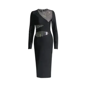 Pre Order:  Rhinestones Mesh Spliced Midi Dress