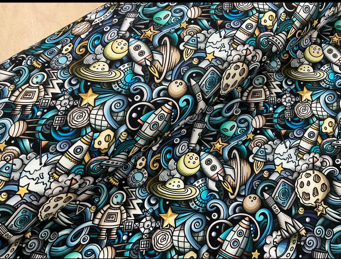 PRE ORDER Space Doodle Cotton Jersey Fabric- DUE IN STOCK MID DECEMBER