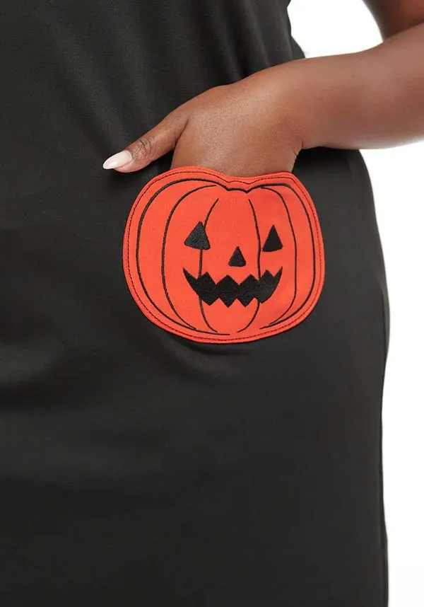 Pumpkin [Black & Orange] Pocket | SHIFT DRESS