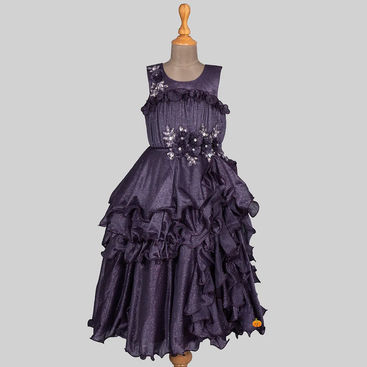 Purple Floral Pattern Girls Gown