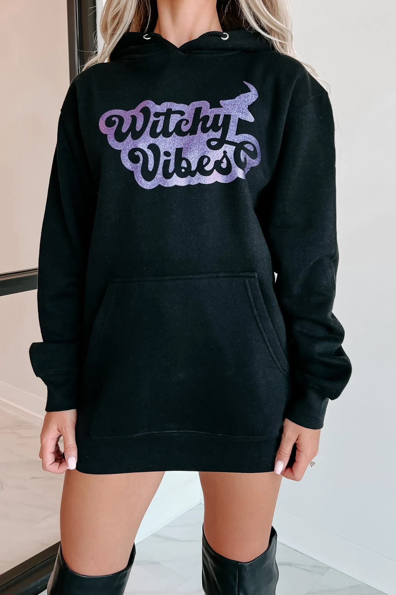 "Witchy Vibes" Glitter Graphic - Multiple Shirt Options (Black) - Print On Demand