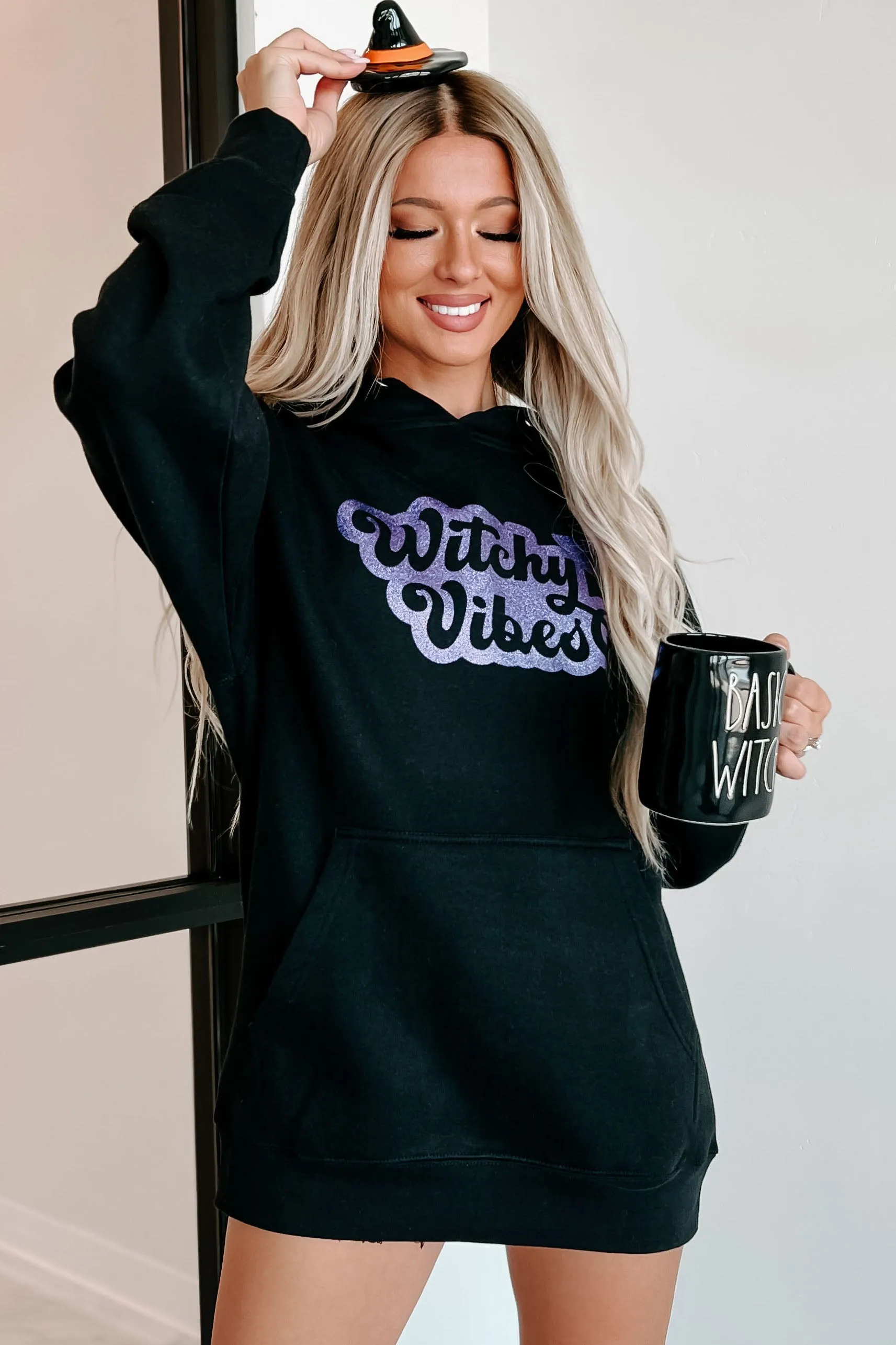 "Witchy Vibes" Glitter Graphic - Multiple Shirt Options (Black) - Print On Demand