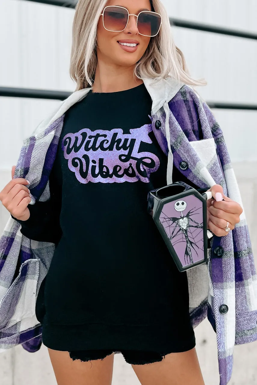 "Witchy Vibes" Glitter Graphic - Multiple Shirt Options (Black) - Print On Demand