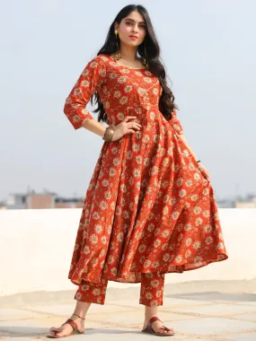 Raas Fanah - Red Block Printed Flared Kurta & Pants - KS88A2386